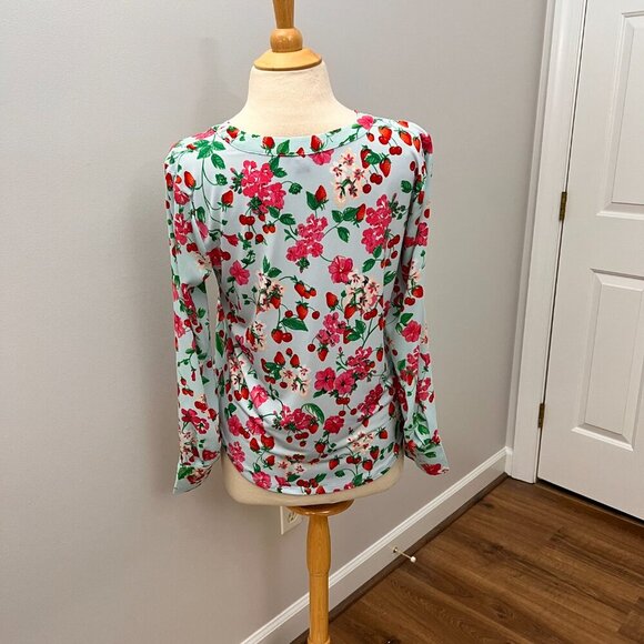 Ann Taylor Strawberry Floral Long Sleeve Top Sz XS - Picture 10 of 11